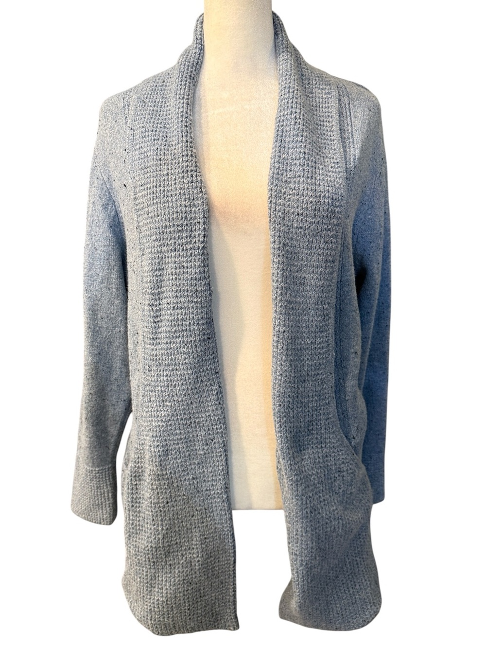 Verve Ami Denim Melange Blue Open Front Cardigan  Soft Knit Sweater Size L NWT